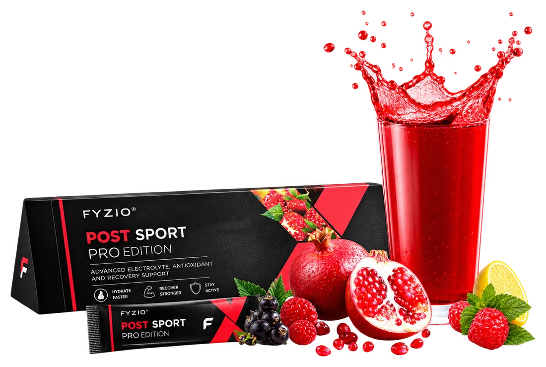 Post Sport: caja, stick y vaso de bebida con granada
